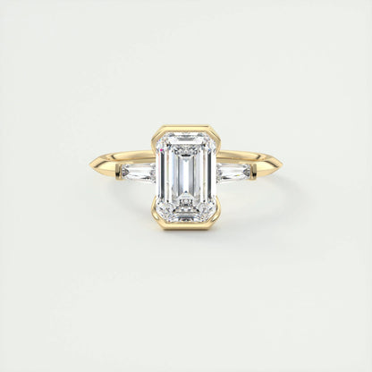 1.91 CT Emerald Half Bezel 3 Stone Moissanite Engagement Ring 8