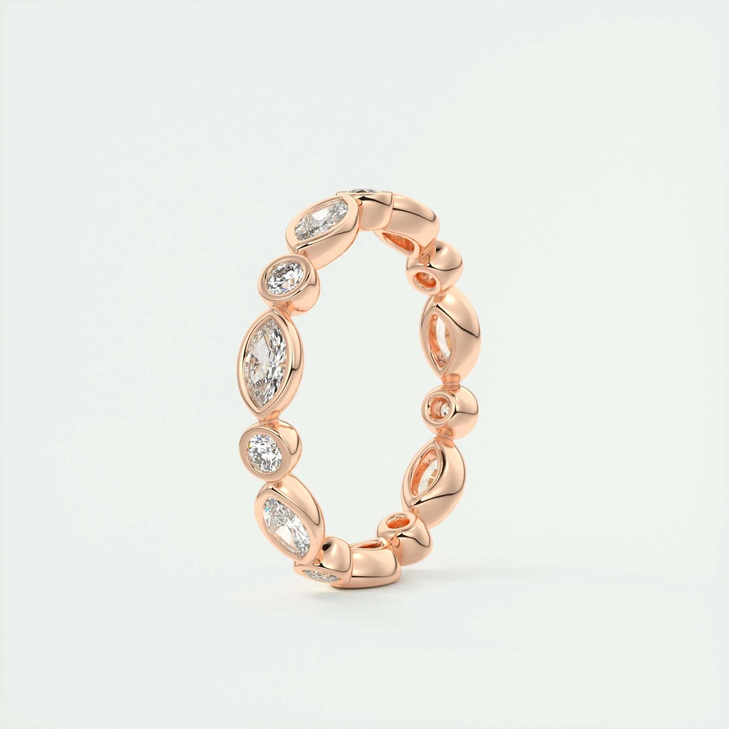 0.98 Marquise and Round Bezel Moissanite Bridal Wedding Band 14