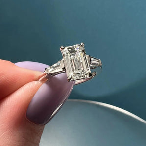 1.91 CT Emerald Cut Three Stone Moissanite Engagement Ring 2