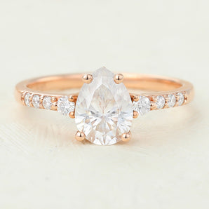 1.0 CT Pear Shaped Moissanite Pave Setting Engagement Ring 1