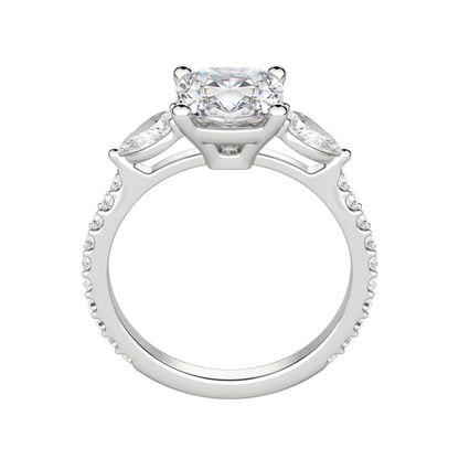 2.54 CT Cushion 3 Stone Moissanite Engagement Ring 6