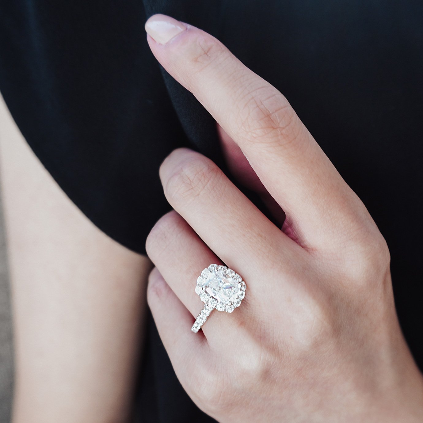 2.0 CT Cushion Shaped Moissanite Halo Engagement Ring 2