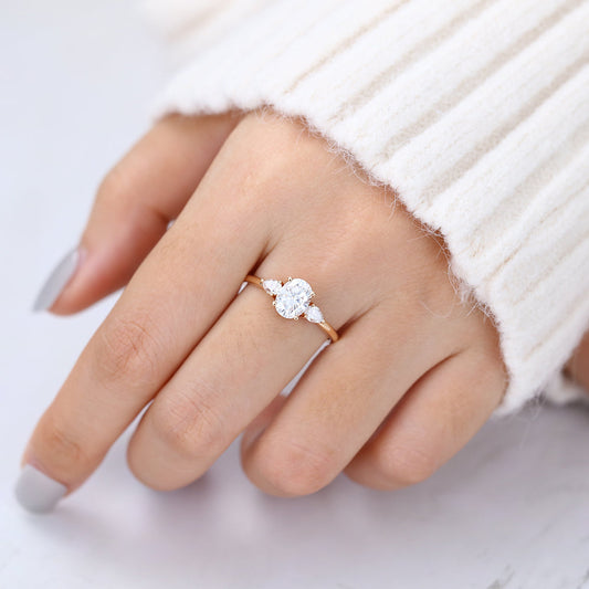 1.33 CT Oval Shaped Moissanite Three Stone Engagement Ring 5