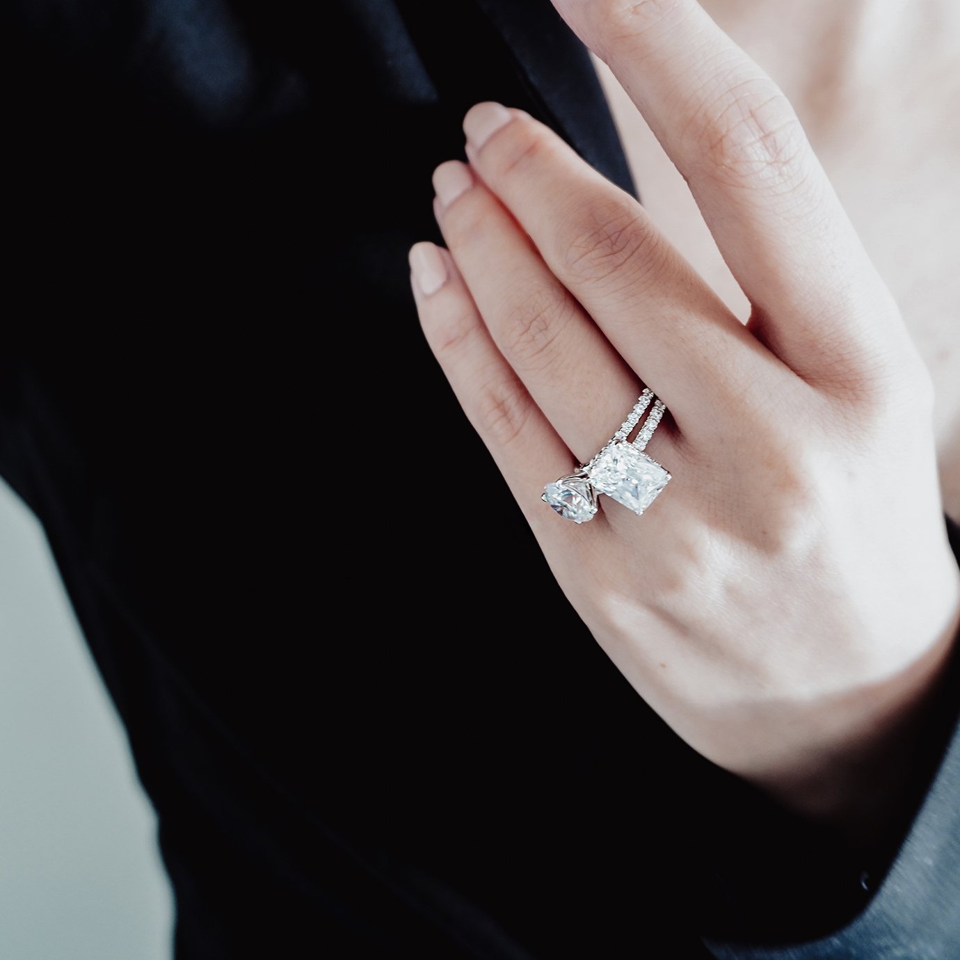 3.0 CT Radiant Shaped Moissanite Solitaire Pave Setting Engagement Ring 5