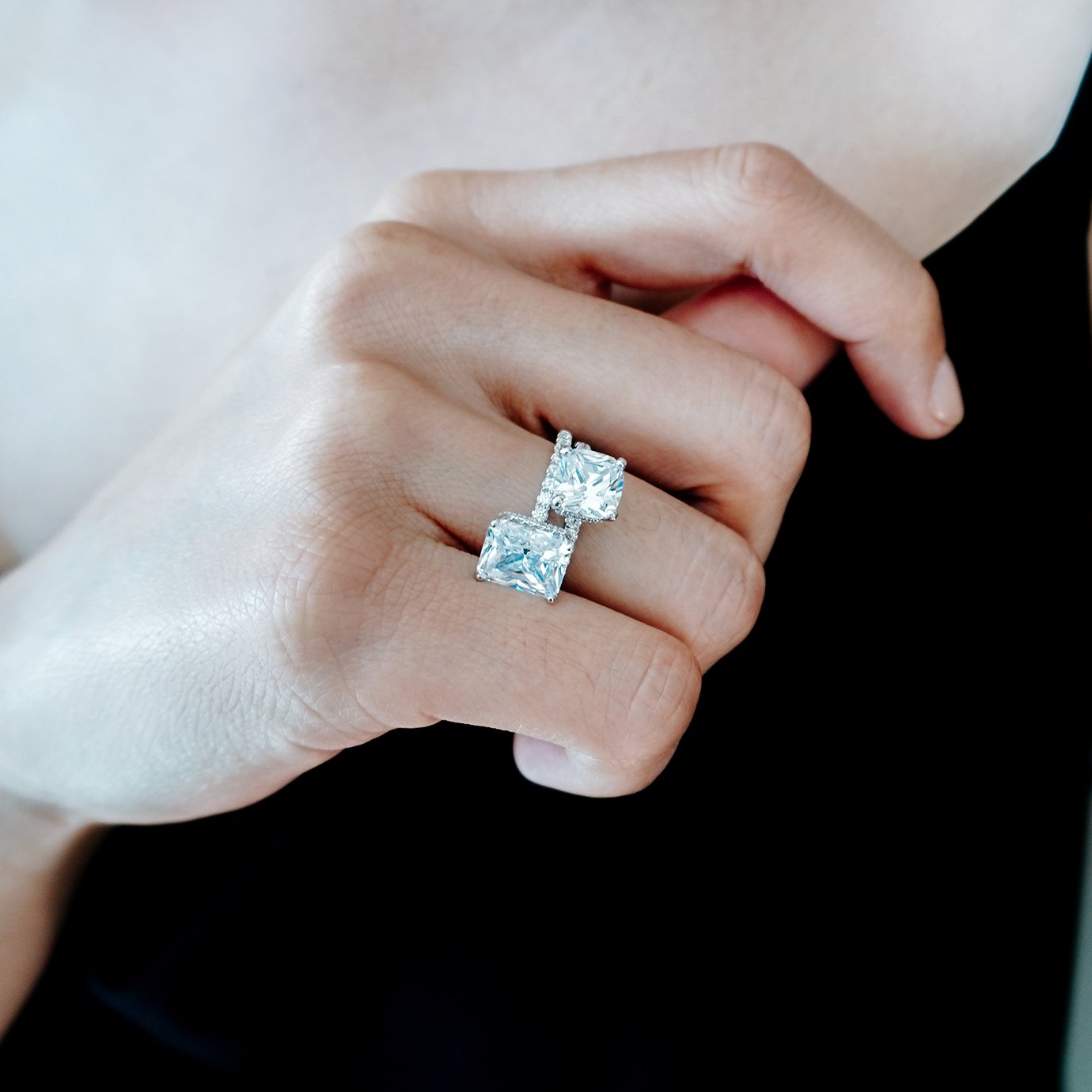 3.0 CT Radiant Shaped Moissanite Solitaire Pave Setting Engagement Ring 6