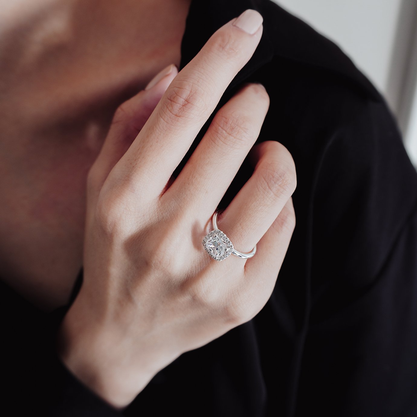 1.50 CT Cushion Shaped Moissanite Halo Engagement Ring 2