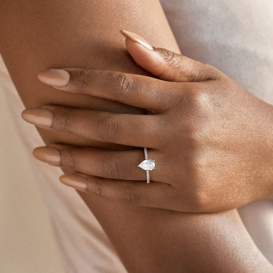 1.33 CT Pear Cut Solitaire Pave Moissanite Engagement Ring 1