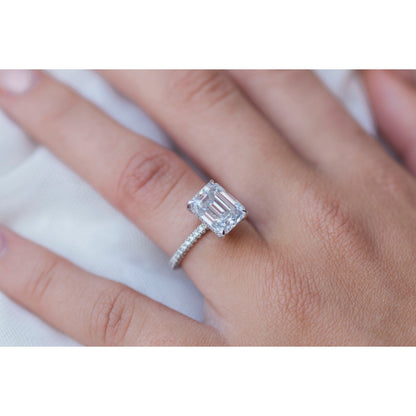 3.25 CT Emerald Solitaire Hidden Halo & Pave Moissanite Engagement Ring 4