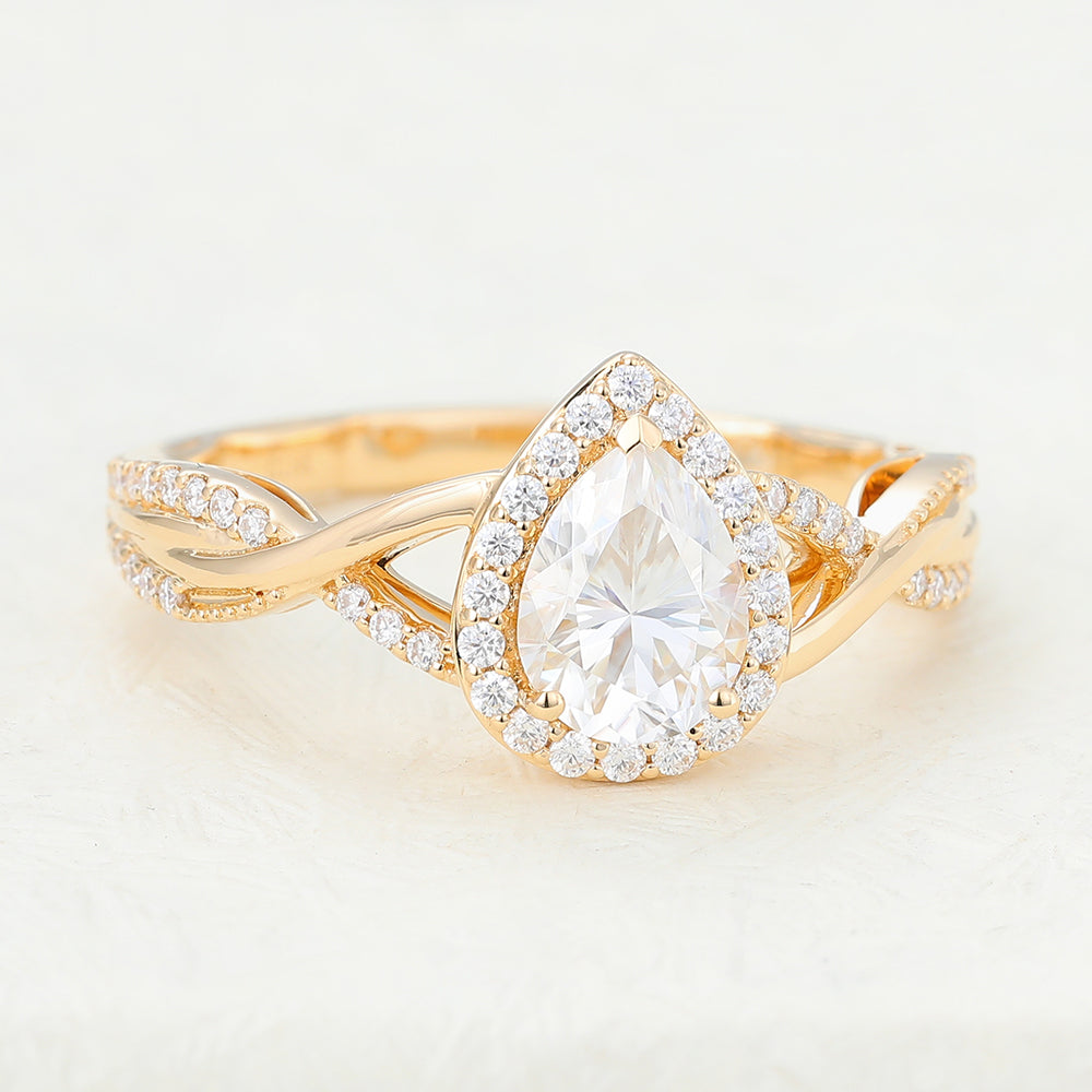 0.43 CT Pear Shaped Moissanite Halo & Twisted Pave Engagement Ring 5