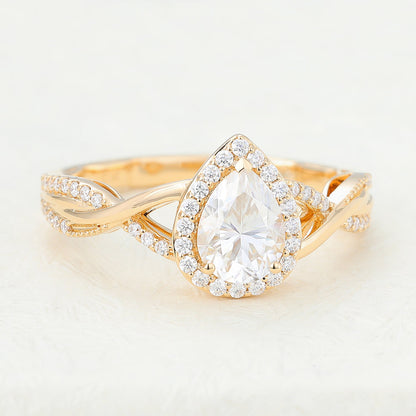 0.43 CT Pear Shaped Moissanite Halo & Twisted Pave Engagement Ring 5