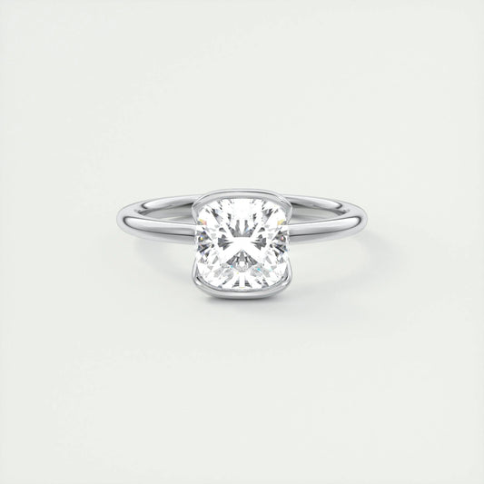 2.15 CT Cushion Half Bezel Solitaire Moissanite Engagement Ring 1
