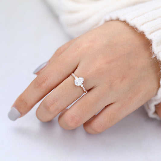 1.0 CT Pear Shaped Moissanite Pave Setting Engagement Ring 6