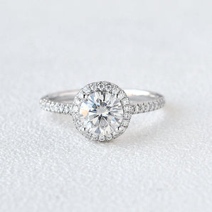 1.0 CT Round Cut Halo Pave Moissanite Engagement Ring 1