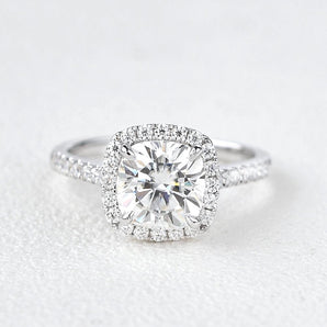 1.8 CT Cushion Cut Halo Pave Moissanite Engagement Ring 1