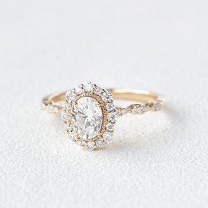 0.94 CT Oval Cut Halo & Pave Moissanite Engagement Ring 2