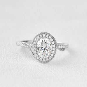 1.33 CT Oval Cut Halo Pave Moissanite Engagement Ring 1