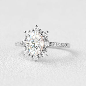 1.33 CT Oval Cut Halo Pave Moissanite Engagement Ring 2