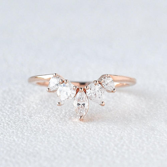 0.6 CT Marquise And Pear Cut Cluster Moissanite Wedding Band 1