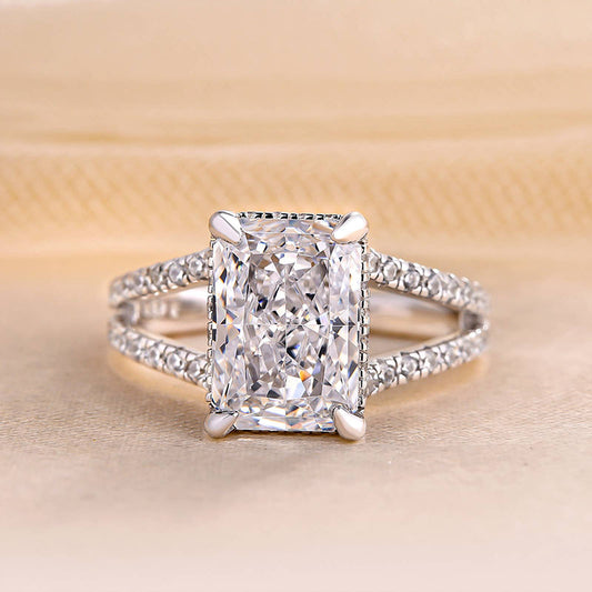 4.0 CT Radiant Hidden Halo Split Shank CVD F/VVS2 Diamond Engagement Ring 1