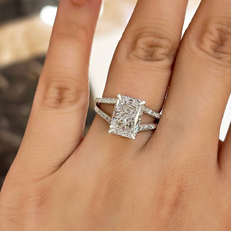 4.0 CT Radiant Hidden Halo Split Shank CVD F/VVS2 Diamond Engagement Ring 2