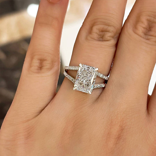 4.0 CT Radiant Hidden Halo Split Shank CVD F/VVS2 Diamond Engagement Ring 2