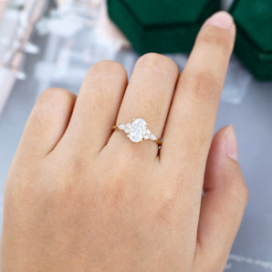 1.50 CT Oval Shaped Moissanite Cluster Engagement Ring 2