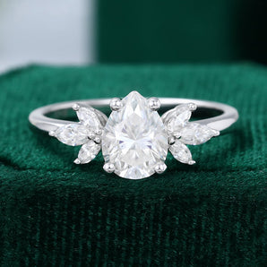 1.0 CT Pear Shaped Moissanite Cluster Engagement Ring 1