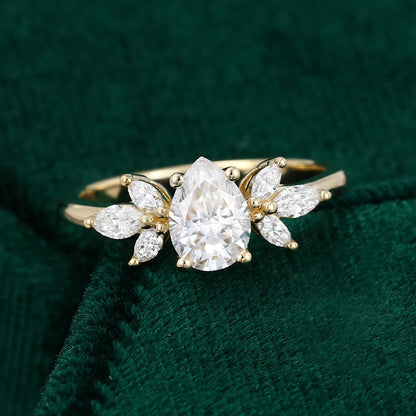 0.69 CT Pear Shaped Moissanite Cluster Engagement Ring 4