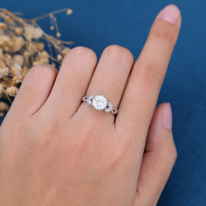 1.10 CT Round Shaped Moissanite Milgrain Art Deco Engagement Ring 2