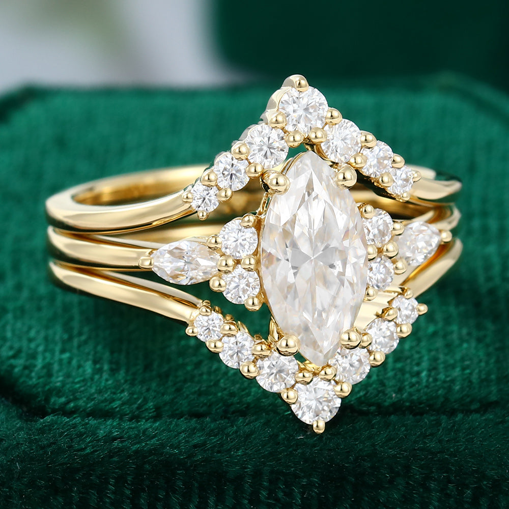 0.90 CT Marquise Moissanite Cluster Bridal Ring Set 3