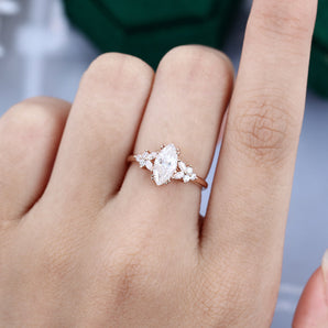 0.90 CT Marquise Shaped Moissanite Pave Setting Engagement Ring 2