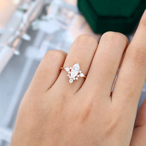 0.90 CT Marquise Shaped Moissanite Cluster Engagement Ring 2