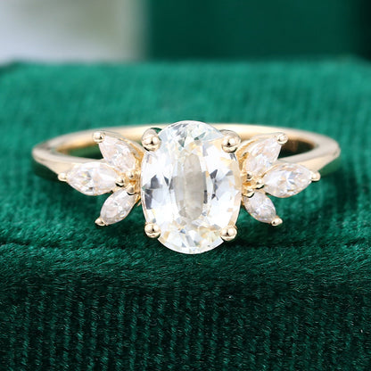 1.33 CT Oval Shaped Moissanite Cluster Engagement Ring 8