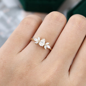 0.39 CT Pear Shaped Moissanite Cluster Engagement Ring 2