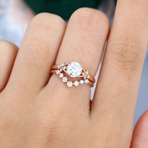 0.88 CT Round Moissanite Art Deco Style Bridal Ring Set 2