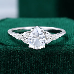 1.0 CT Pear Shaped Moissanite Cluster Engagement Ring 1