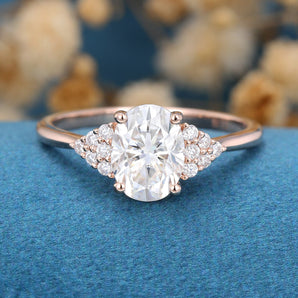 1.33 CT Oval Shaped Moissanite Cluster Engagement Ring 1