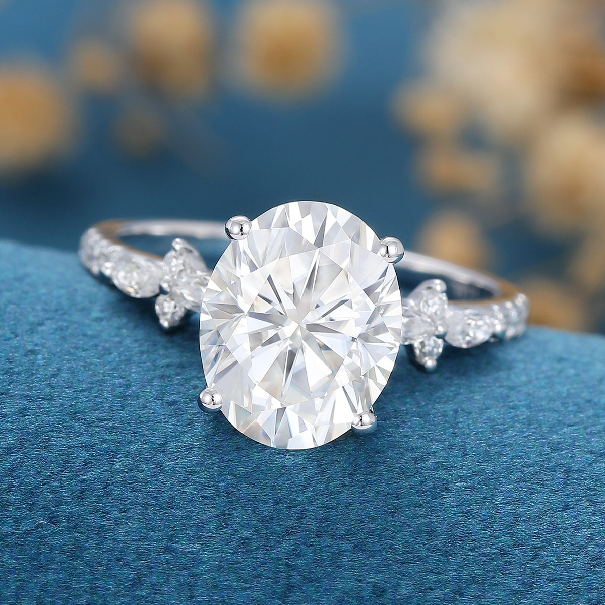 2.72 CT Oval Shaped Moissanite Solitaire Pave Engagement Ring 4