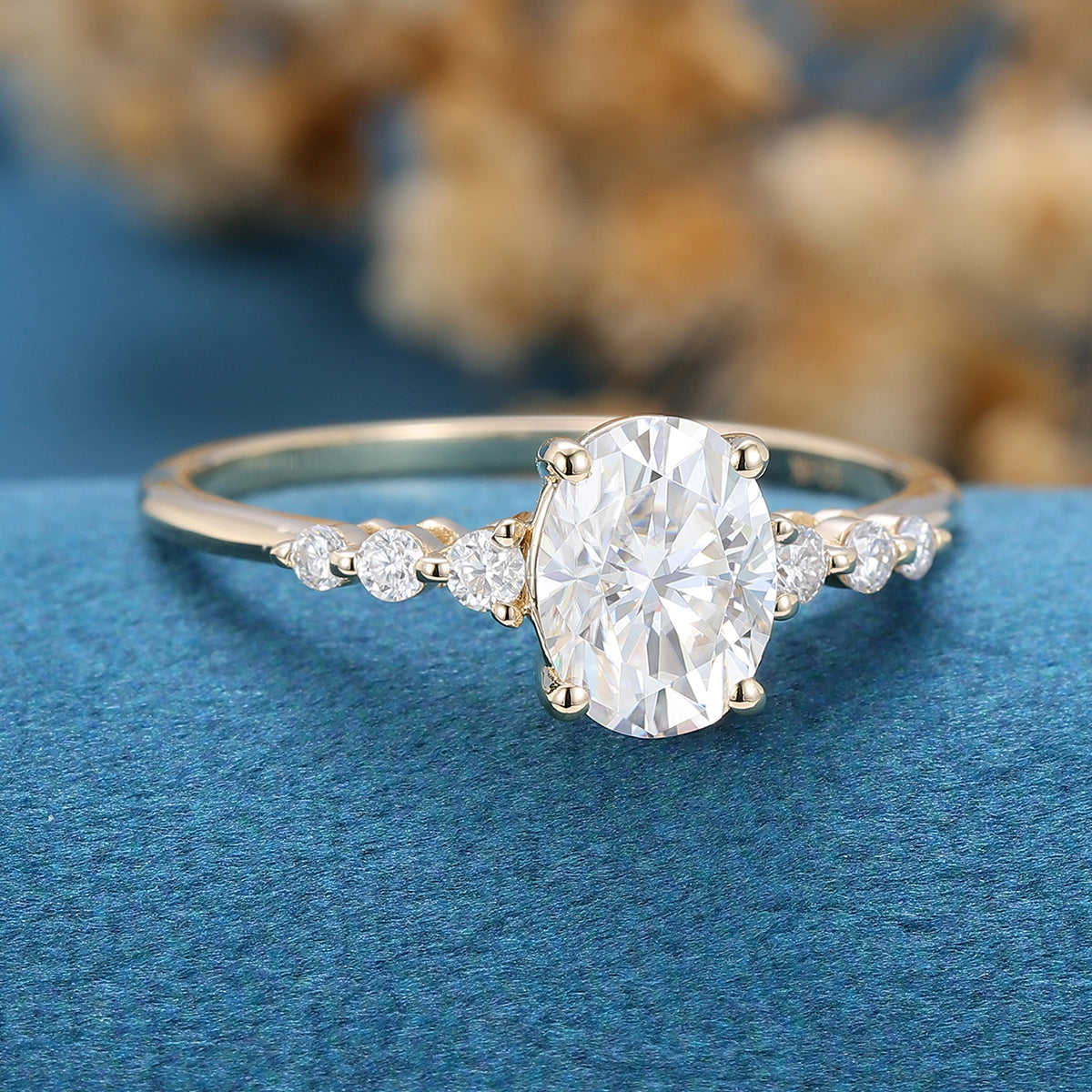 1.33 CT Oval Shaped Moissanite Solitaire Pave Engagement Ring 3
