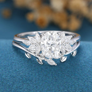 1.33 CT Oval Shaped Moissanite Cluster Bridal Set 2