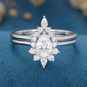 0.69 CT Pear Shaped Moissanite Halo Nature Inspired Bridal Set 1