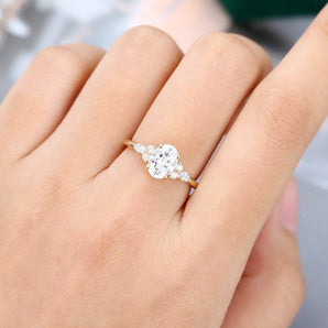 1.33 CT Oval Shaped Moissanite Cluster Engagement Ring 2