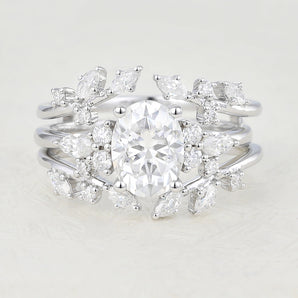 1.33 CT Oval Moissanite Vintage Cluster Bridal Ring Set 1