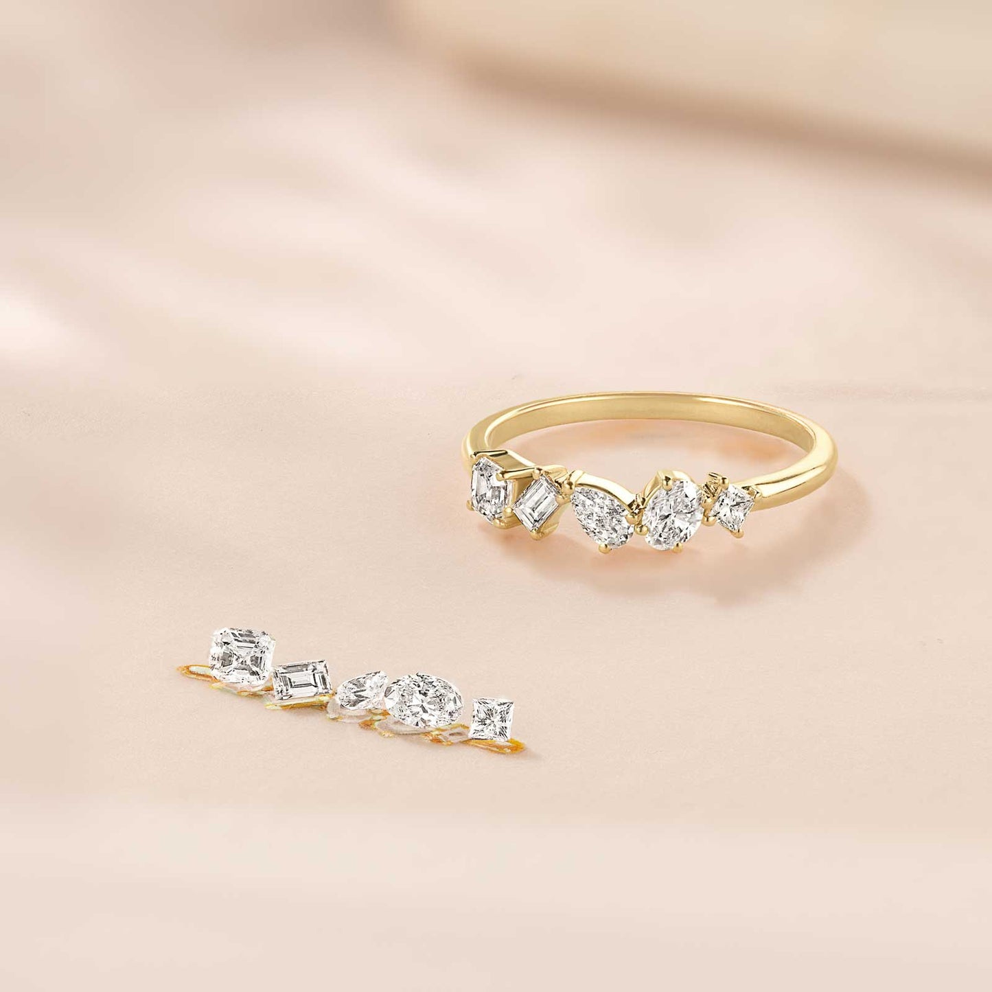 0.24 CT Asscher, Baguette, Oval, Princess & Pear Shaped Moissanite Multi Stones Wedding Band 7