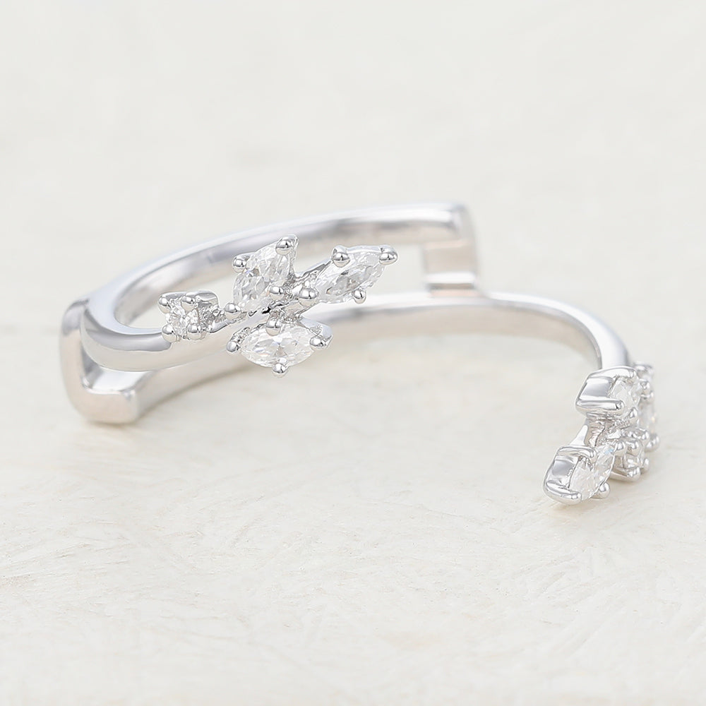 0.26 CT Round & Marquise Shaped Moissanite Open Wedding Band 6