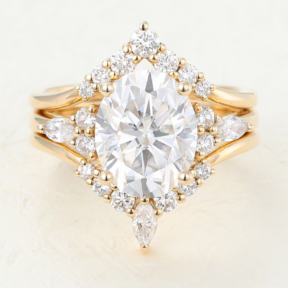 3.0 CT Oval Moissanite Cluster Bridal Ring Set 1