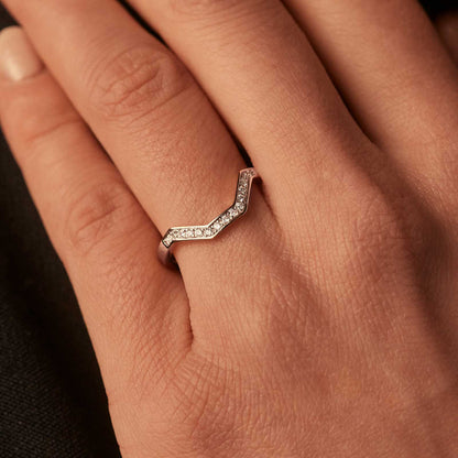 0.11 CT Round Shaped Moissanite Curved Wedding Band 2