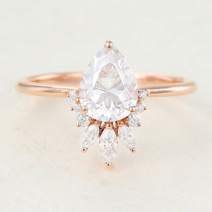 0.85 CT Pear Shaped Moissanite Cluster Engagement Ring 1