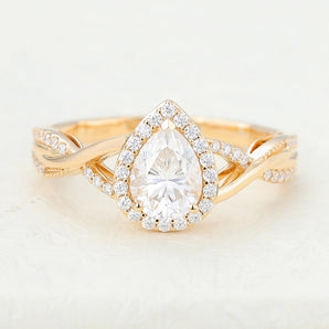 0.43 CT Pear Shaped Moissanite Halo & Twisted Pave Engagement Ring 1