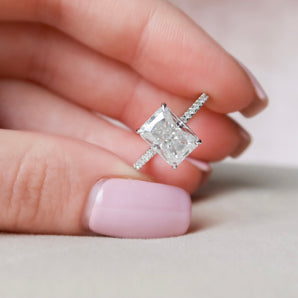 3.5 CT Radiant Hidden Halo Pave  Moissanite Engagement Ring 1